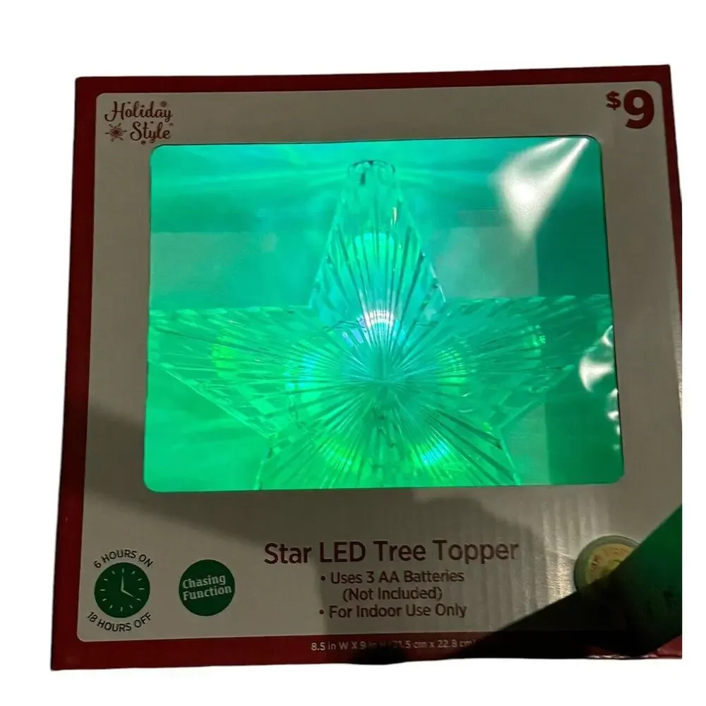 Star LED Tree Topper Christmas Holiday Clear Acrylic Timer Chasing Function NEW‎
